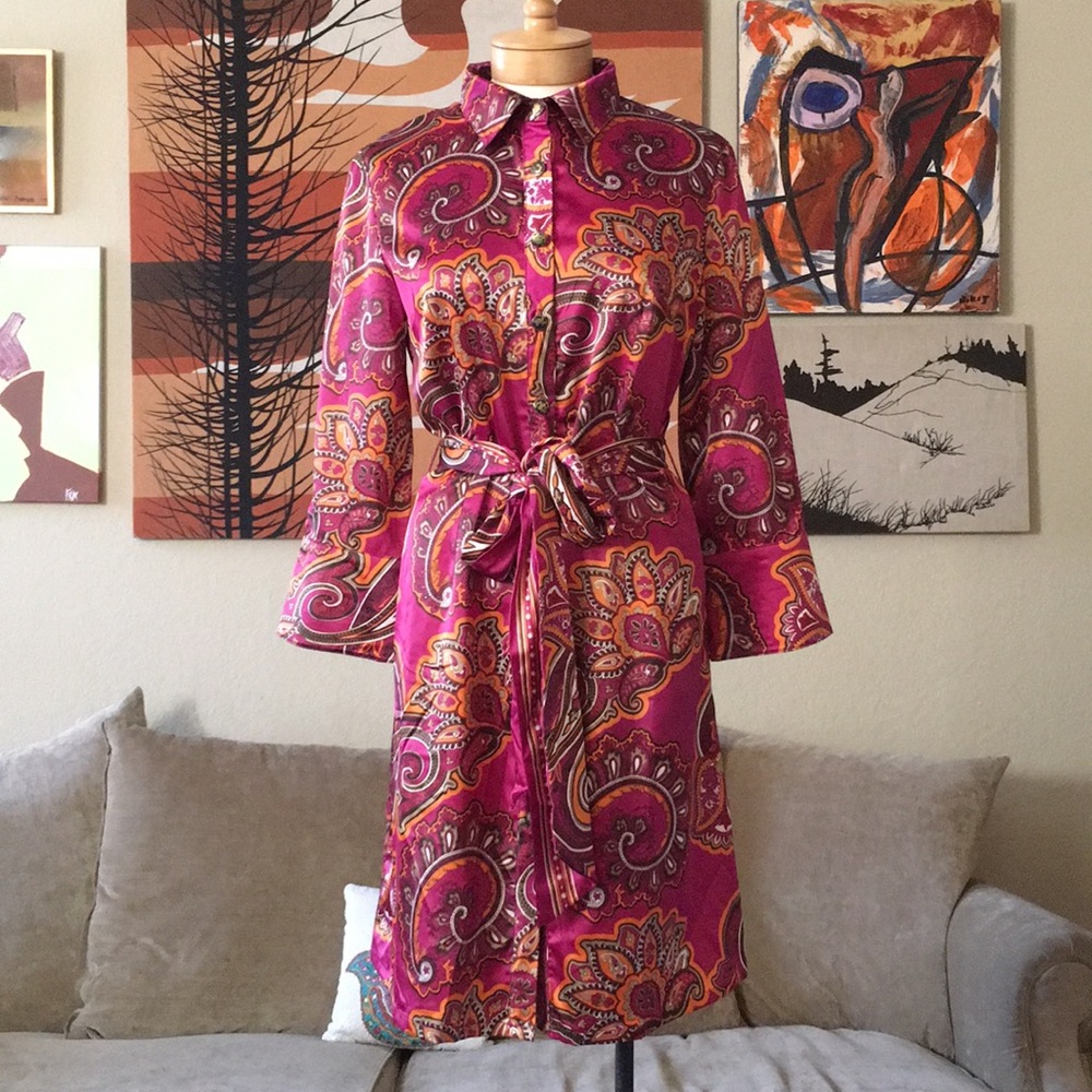 Tracy Porter Burgundy Satin Scarf Shirt Dress